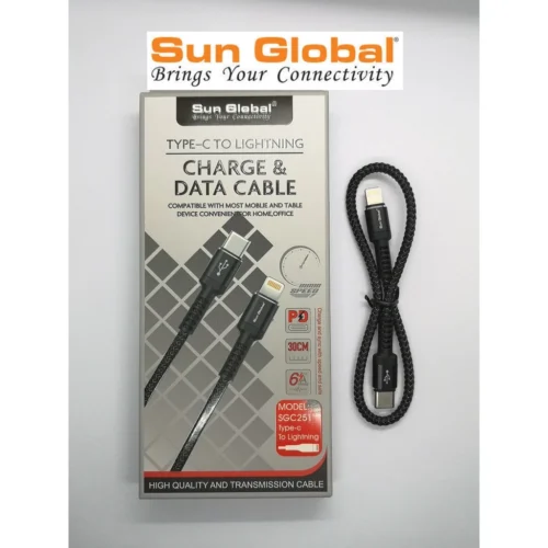 SUN GLOBAL (SGC251) TYPE-C TO IP CHARGE & DATA CABLE 6A (30cm)