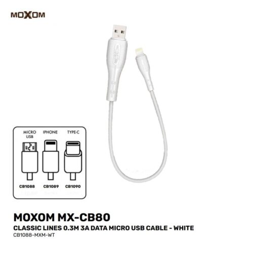 MOXOM MX-CB80 Classic Lines 0.3M 3A Data Cable White